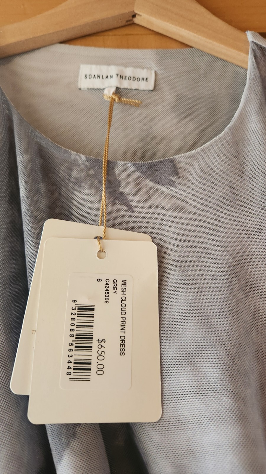 Scanlan Theodore Mesh Cloud Print Dress in grey, BNWT, RRP $650