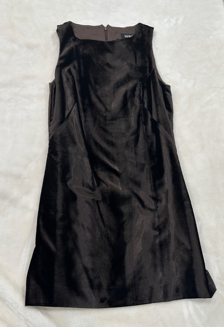 Vintage Versace Jeans Couture Dark Chocolate Brown Velor Dress