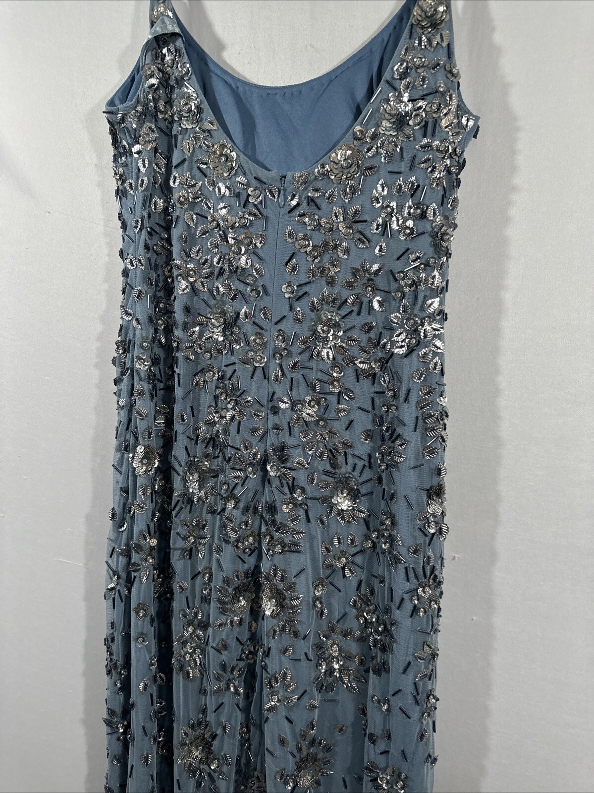NWT Mac Duggal [ 8 ] 5477 Floral Embellished Scoop Neck Gown in Slate Grey #J853