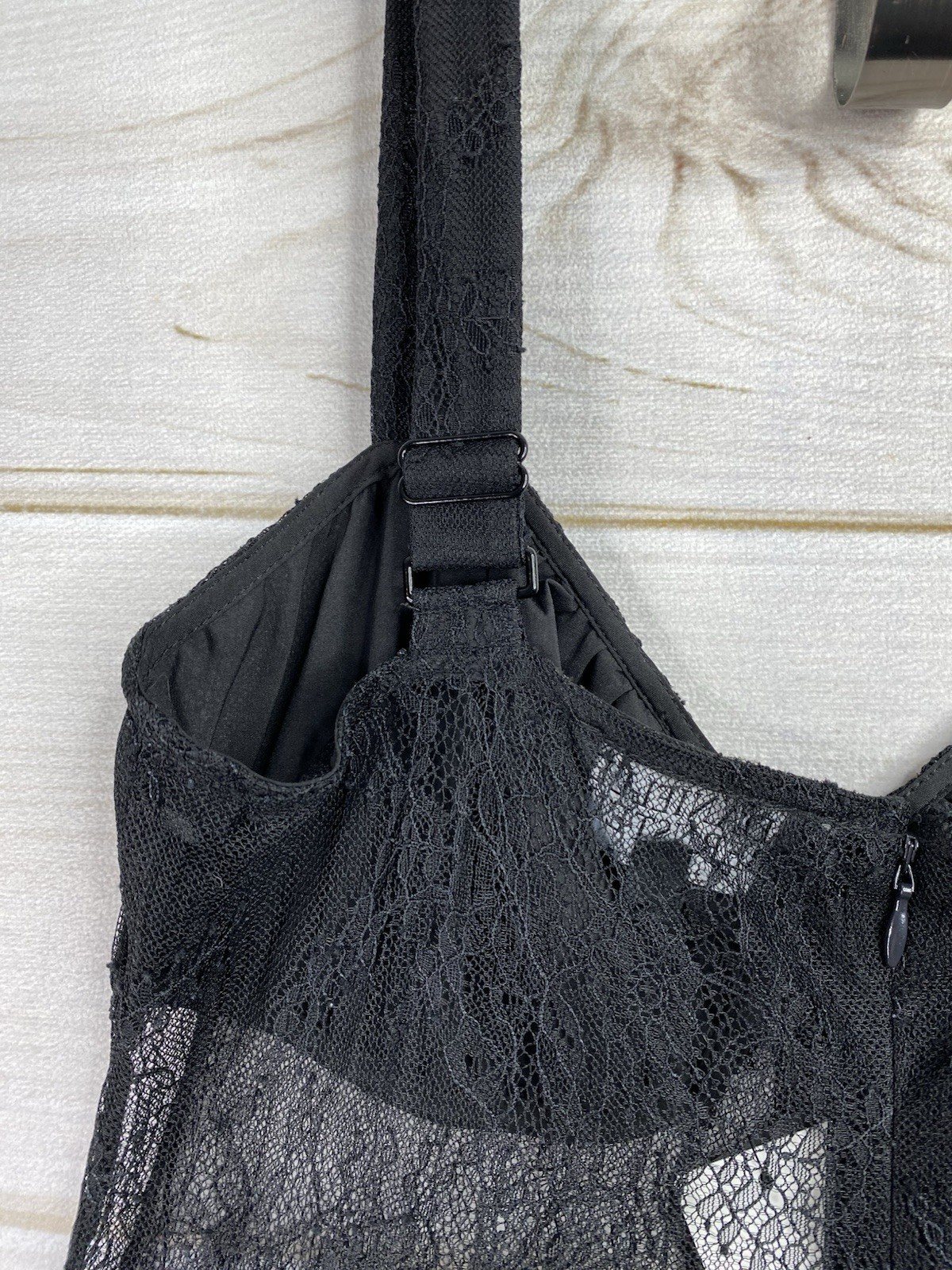 Danielle Bernstein Lace Dress Sz L Black Semi Sheer Sleeveless Bustier NWT