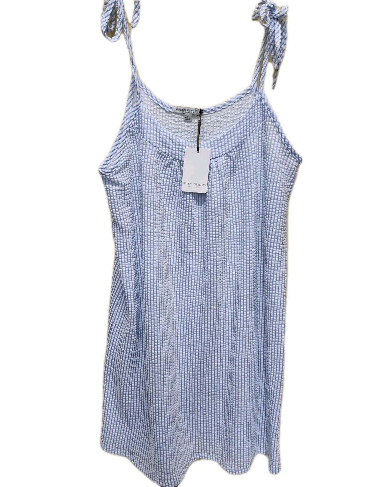 Green Envelope Los Angeles Blue And White Striped Dress Sz Large New Blue White