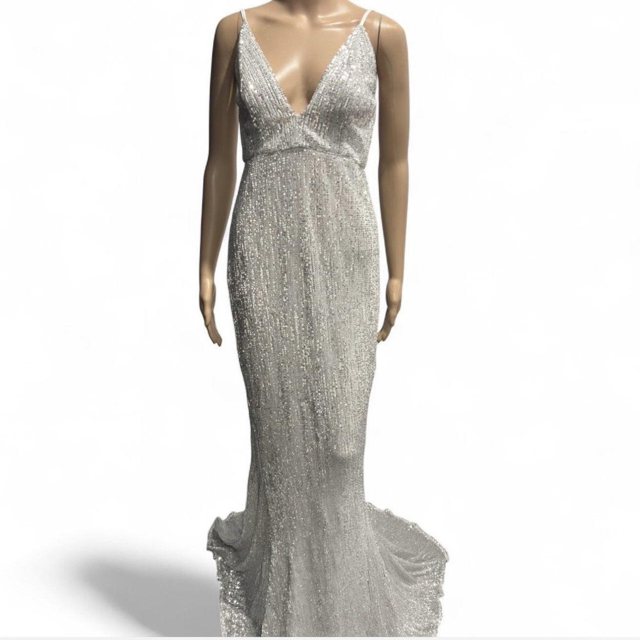 Silver Sequin Glitter Maxi Dress Strapless Formal Evening Prom Gown