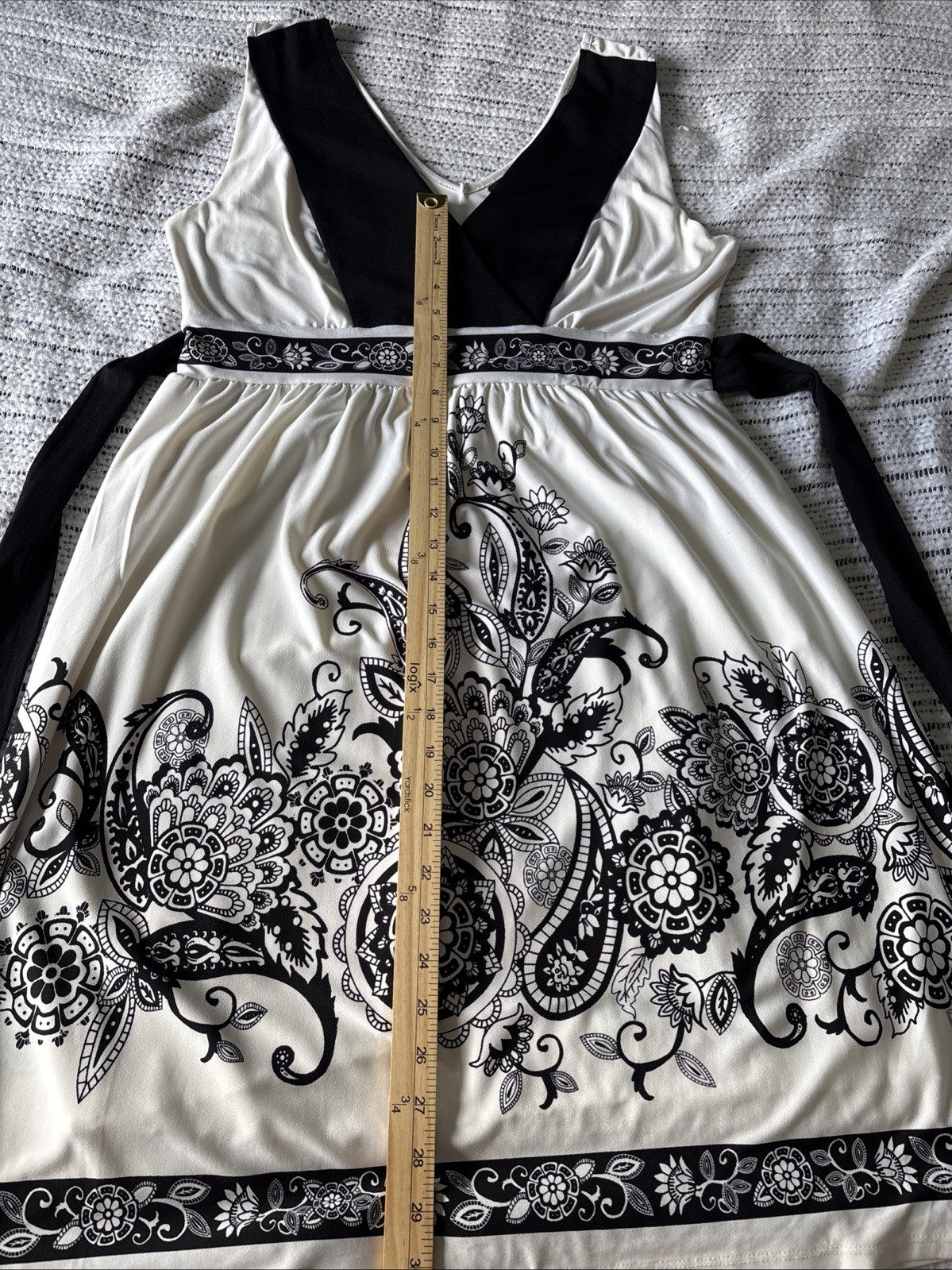 Joei & I Empire Waist Sleveless Graphic Print Lined Dress Tie Back Size XL