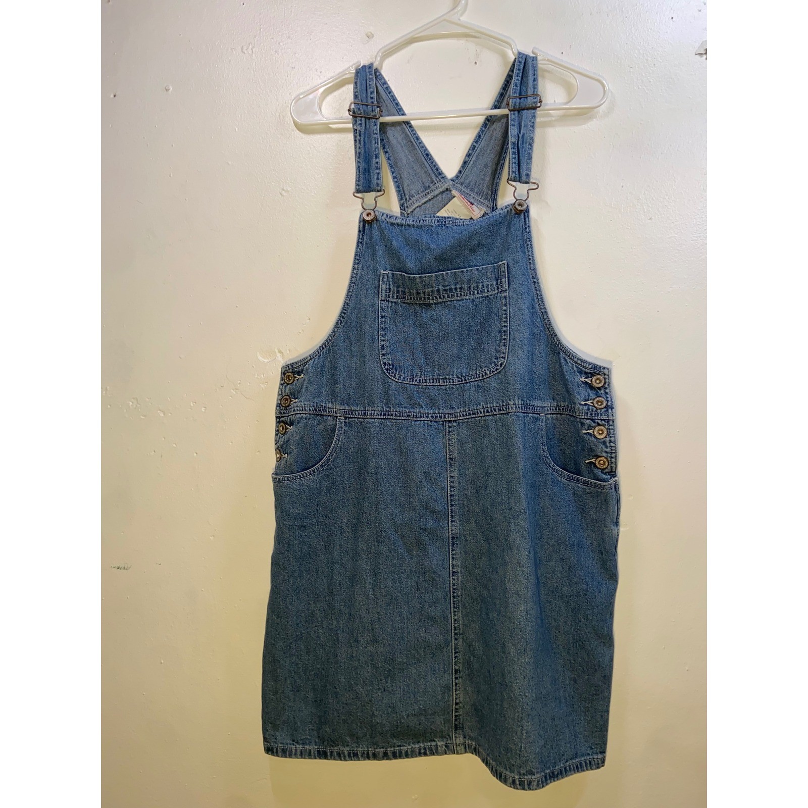 Vintage 90s Y2K Faded Glory Classic Denim Overall Dress Medium Wash Cotton Retro