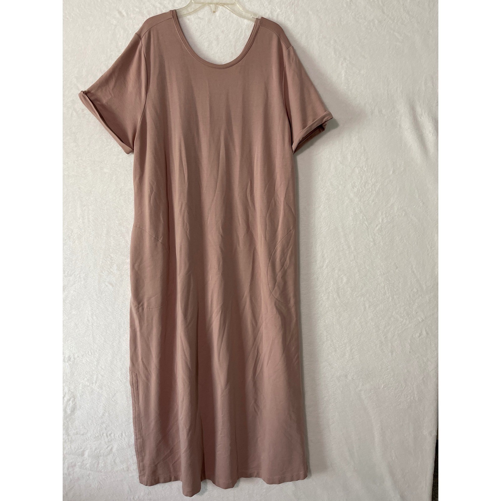 Pure Jill J Jill Pima Cotton Modal V-Neck Maxi T-Shirt Dress Mauve XL Pockets
