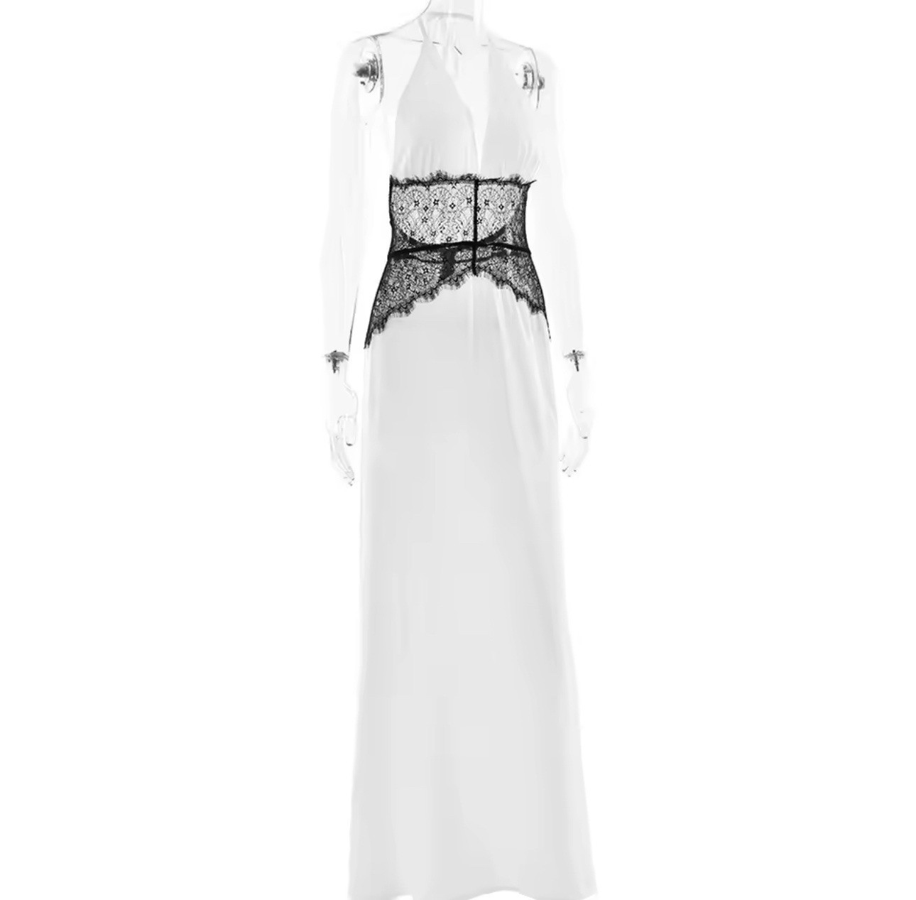 Saide – Halter Gown with Lace Accents In White, Black & Pink Sizes S M L