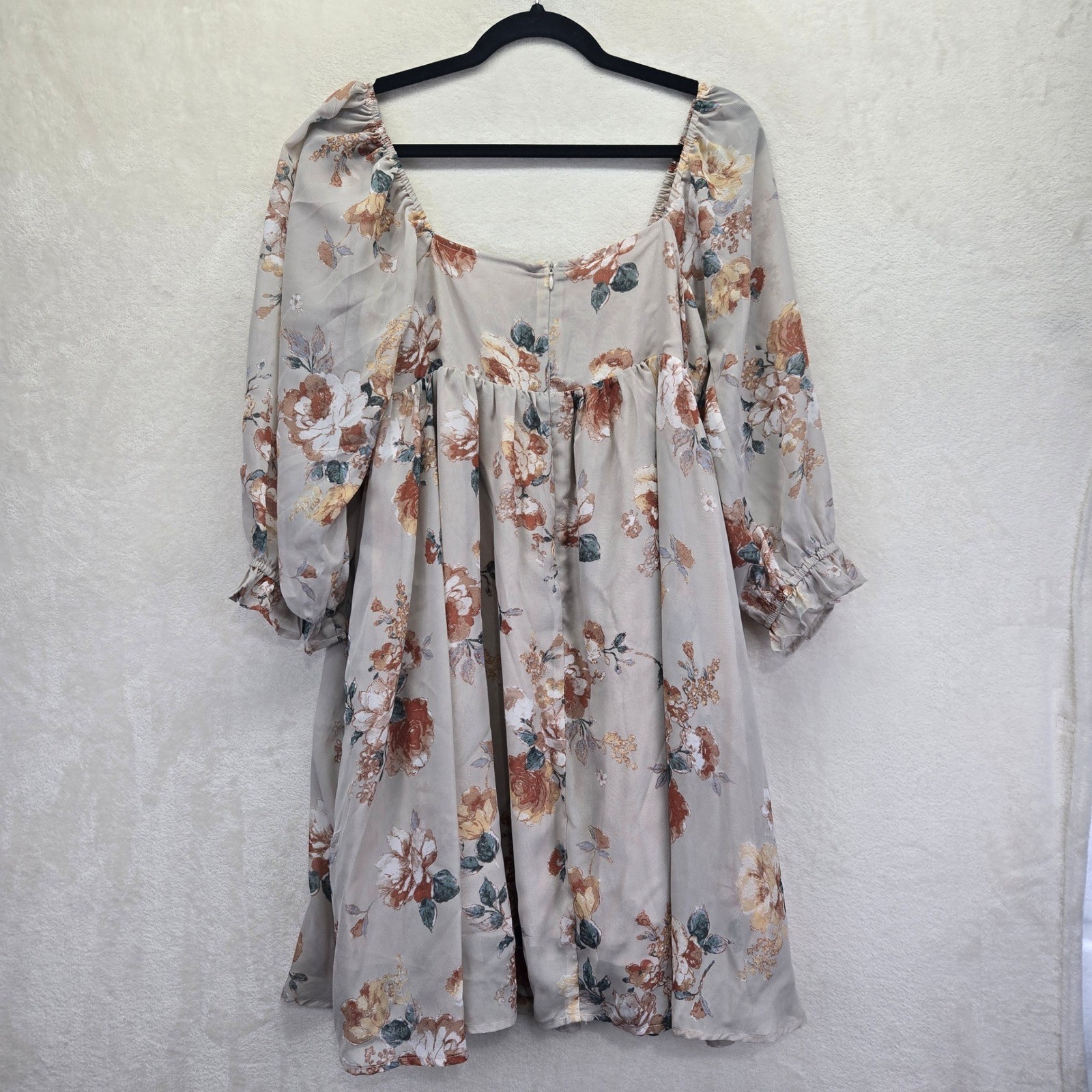 NWT Sweet Lemon Floral Babydoll Mini Dress Beige Brown Medium Bohemian Feminine