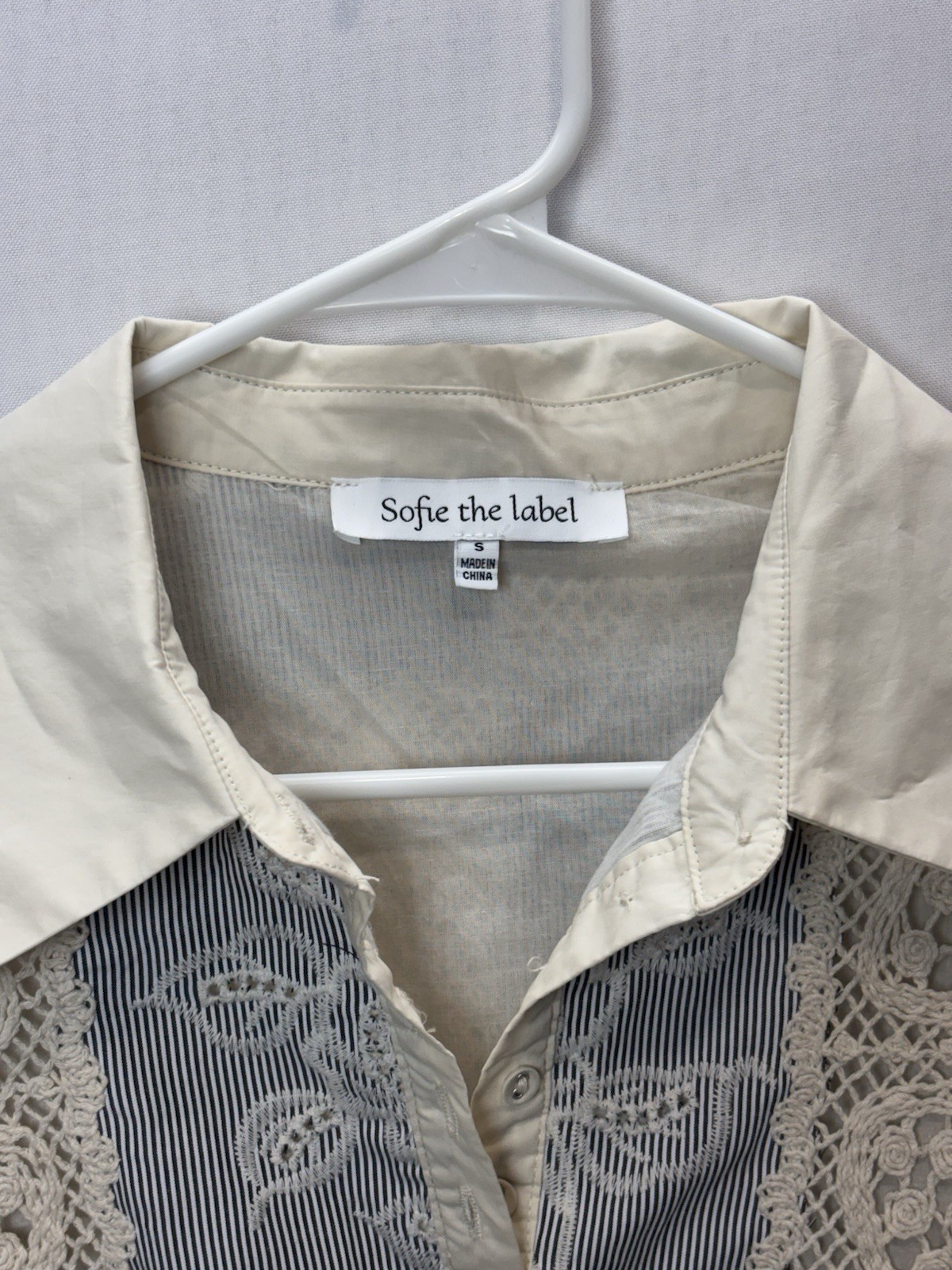 Sofie the label Blue White Striped Shirt Dress S Collared 3/4 Sleeve Button