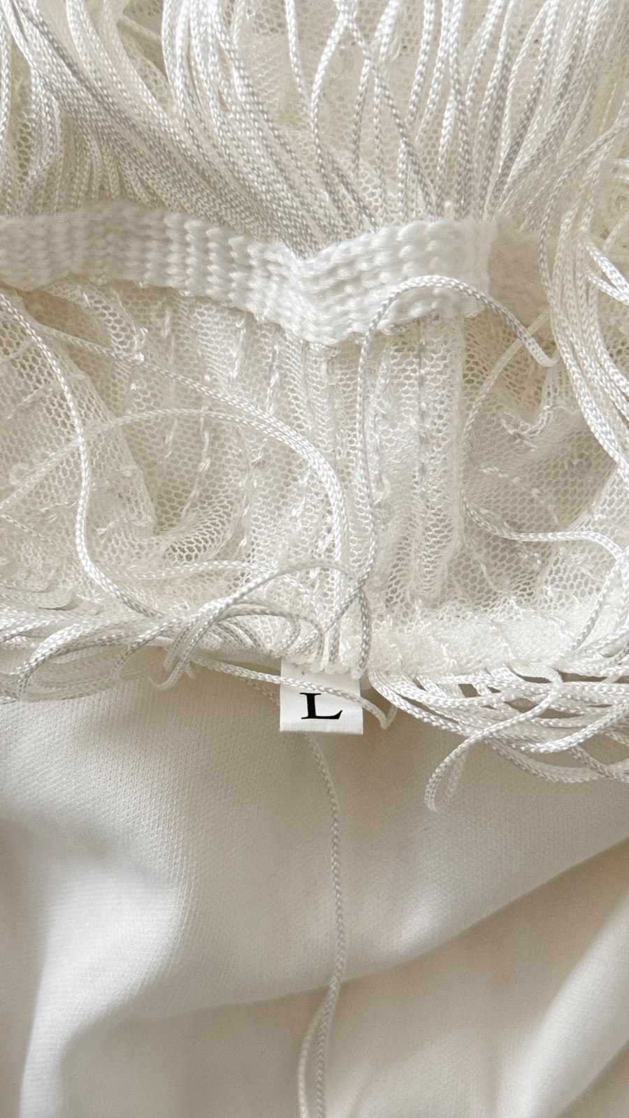 White Ivory Fringe & Feather Trim Mini Dress Size L Sequin Party Bachelorette NY