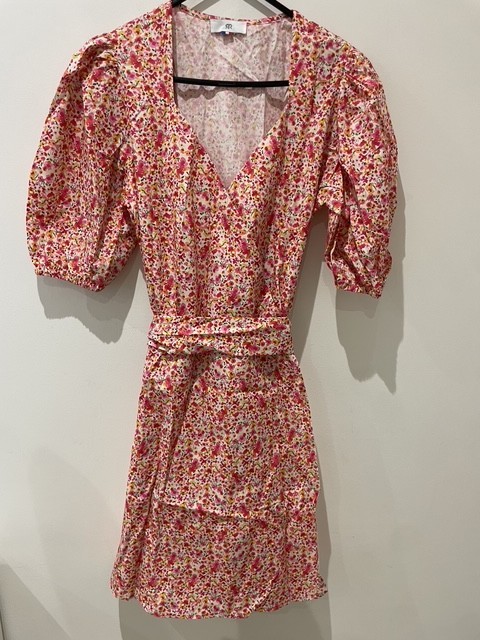 La Redoute Summer Floral Wrap Dress Size 12 Puff Sleeves Belted Cotton RRP £70