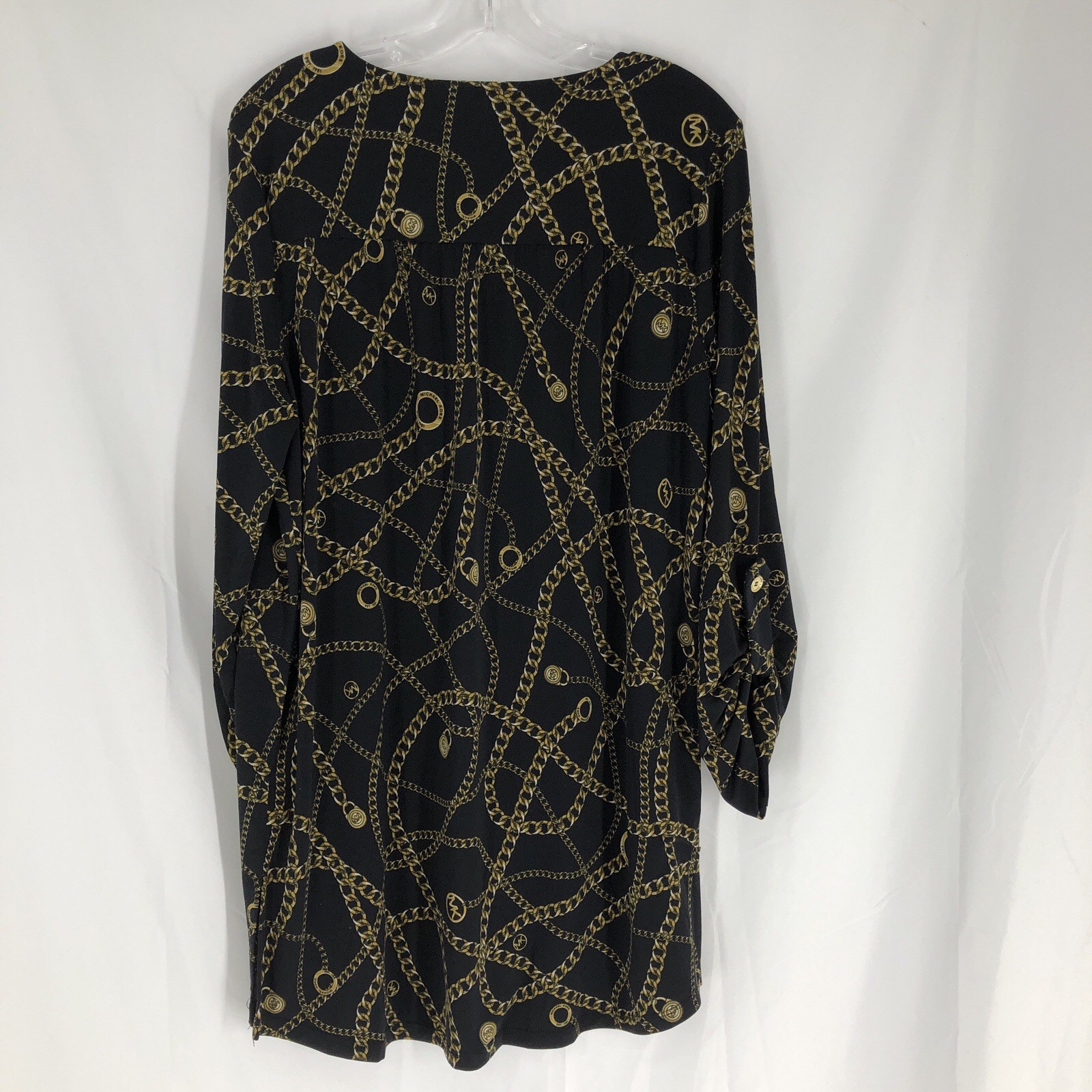 MICHAEL KORS Black/Gold Chains Print Roll Tab Sleeve Dress Size XL