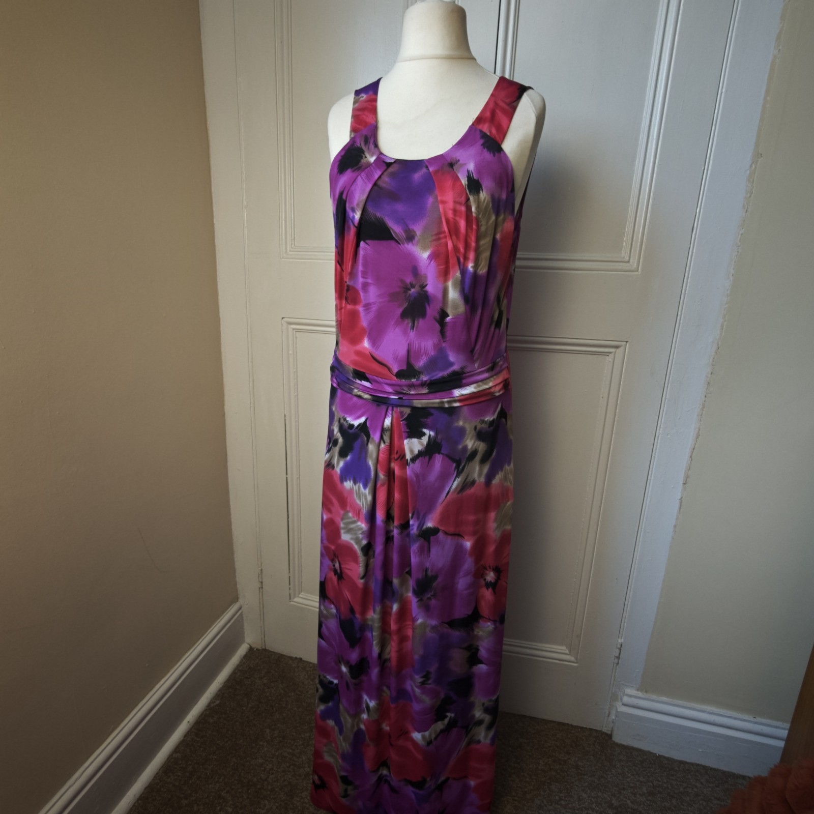 Kurt Muller Womens Dress size L Uk 14 Purple Maxi Stretch Summer Sleeveless