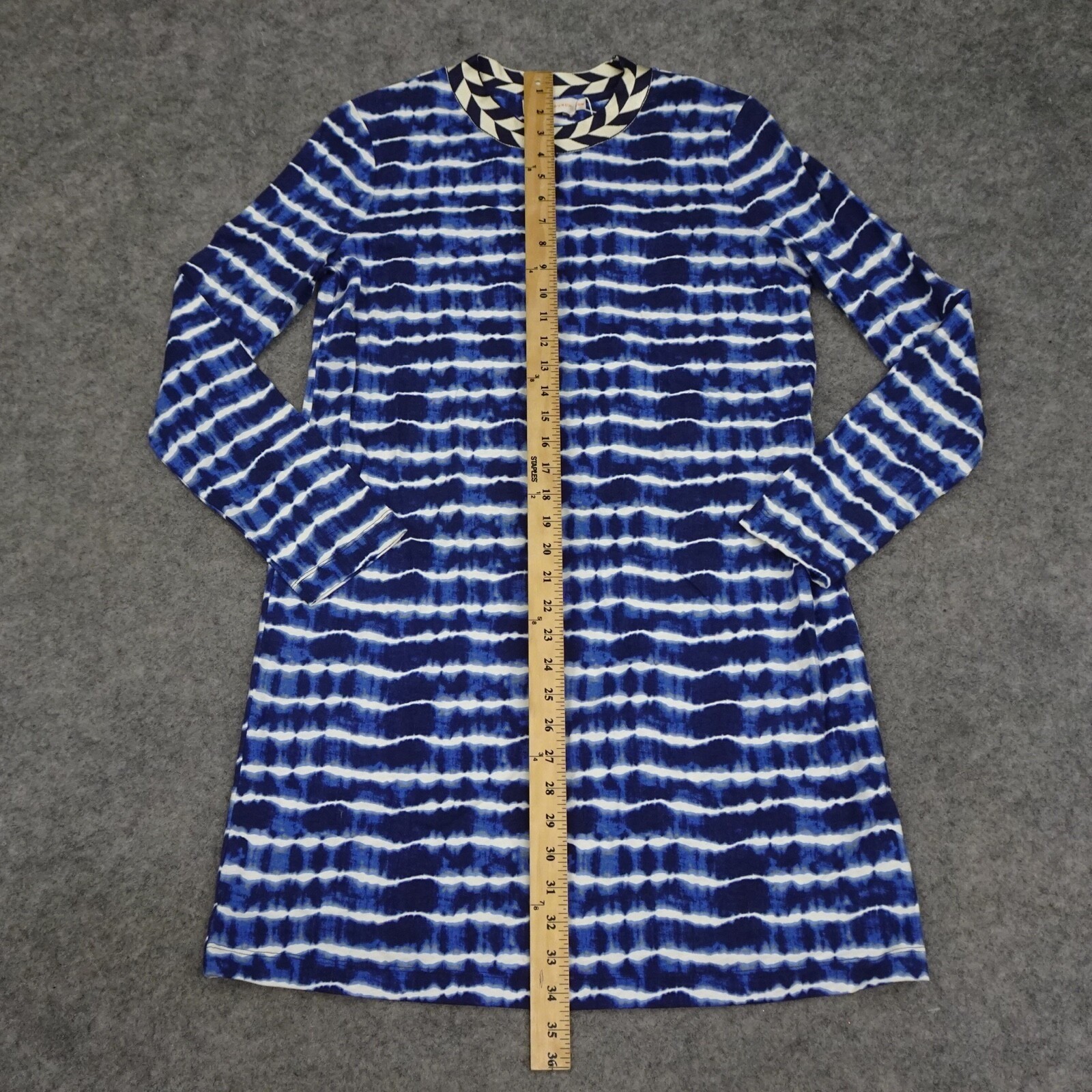 Tory Burch Dress Womens Medium M Blue Shift Midi Tye Die Career Stretch Hollie