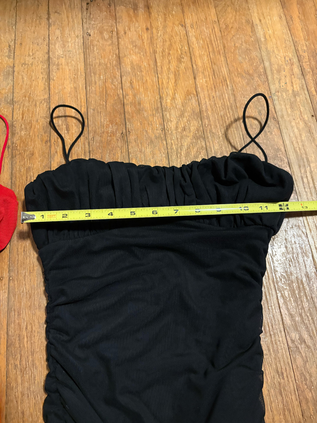 Women’s Solid Ruched Mesh Bodycon Spaghetti Strap Mini Dress Red or Black US2