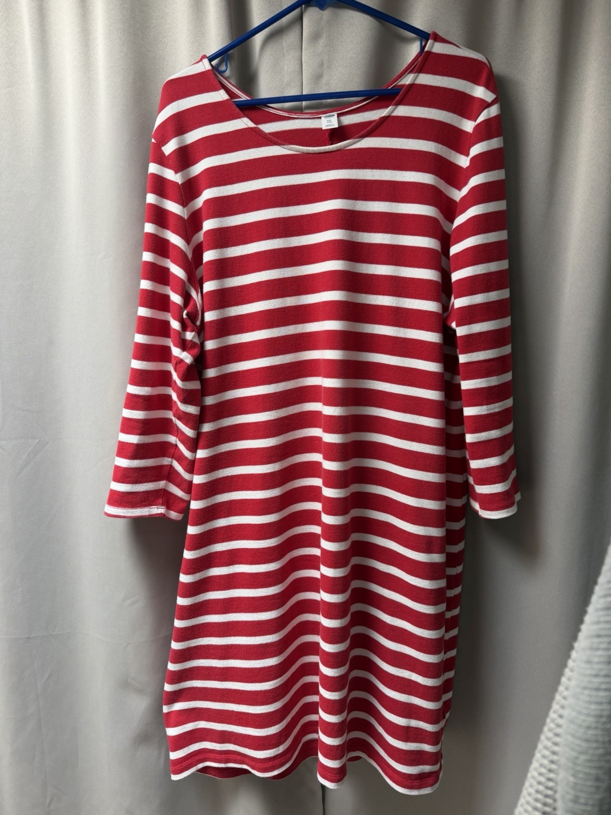 Old Navy T-Shirt Dress Womens Medium Red Striped 3/4 Sleeve Cotton Shift Casual