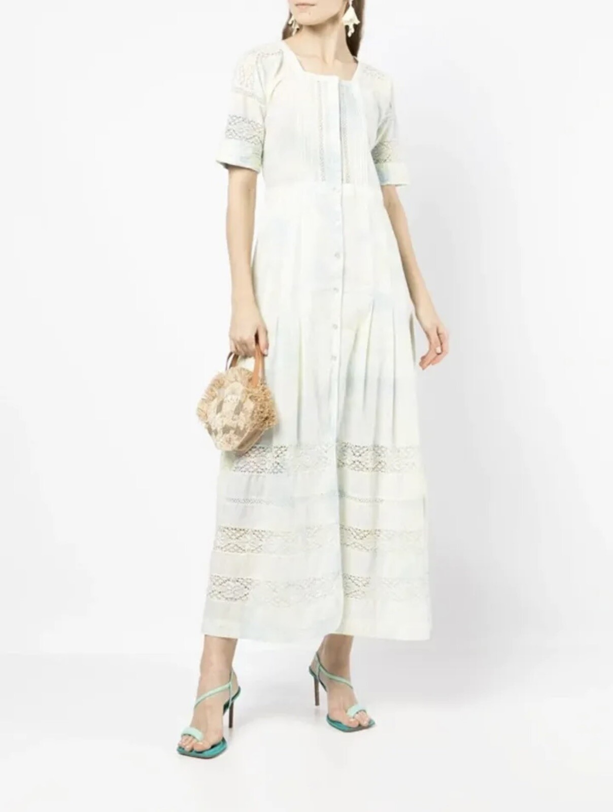 $325 LOVE SHACK FANCY Edie Dress M Lily Pond Hand Dye Green Midi Crochet Lace