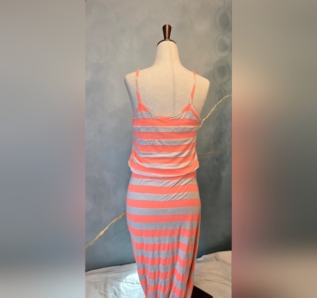 Hive And Honey Chevron Maxi Strap Dress in Coral and Cream Tan Made USA S