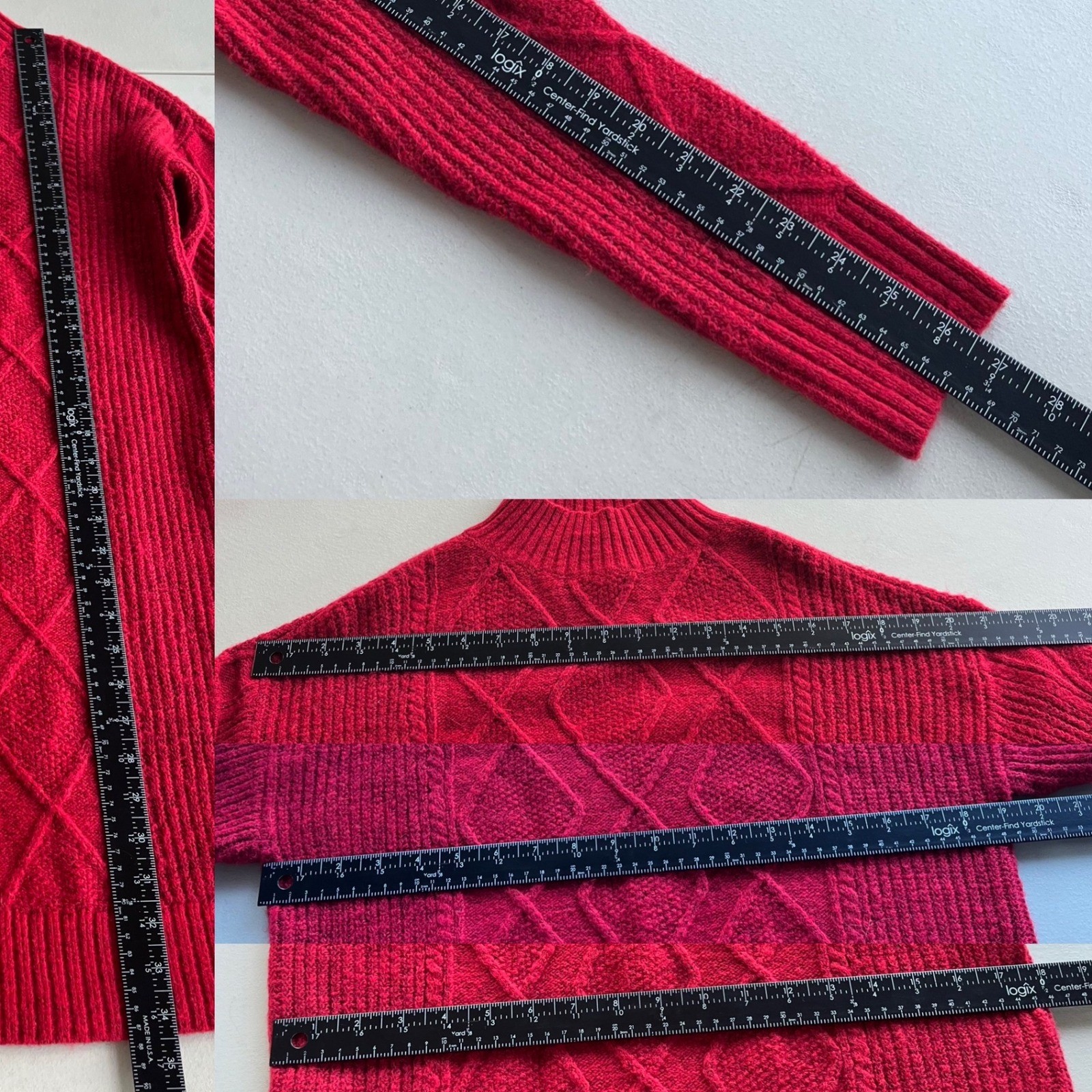 LOFT Women’s Sm. Red Cable Knit Mock Neck Long Sleeve Sweater Dress Cozy Holiday
