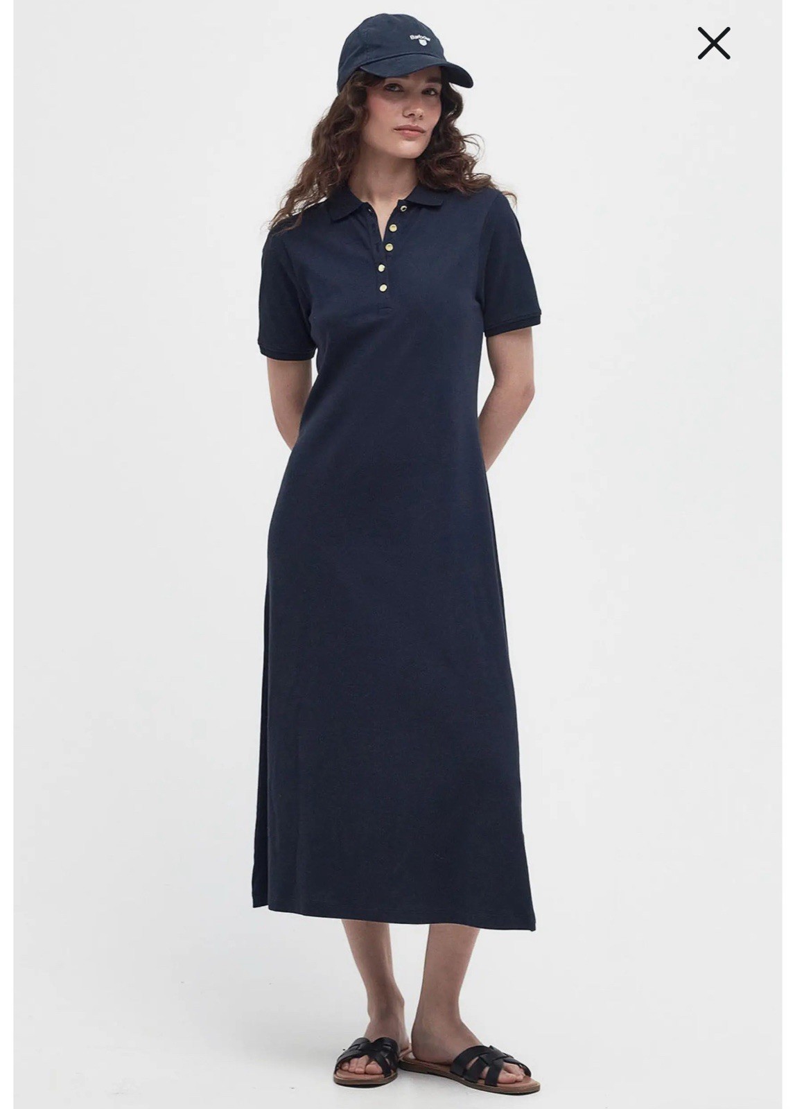 Barbour Women’s 8 Celeste Midi Polo Dress Navy Stretch Cotton Fit & Flare NWT