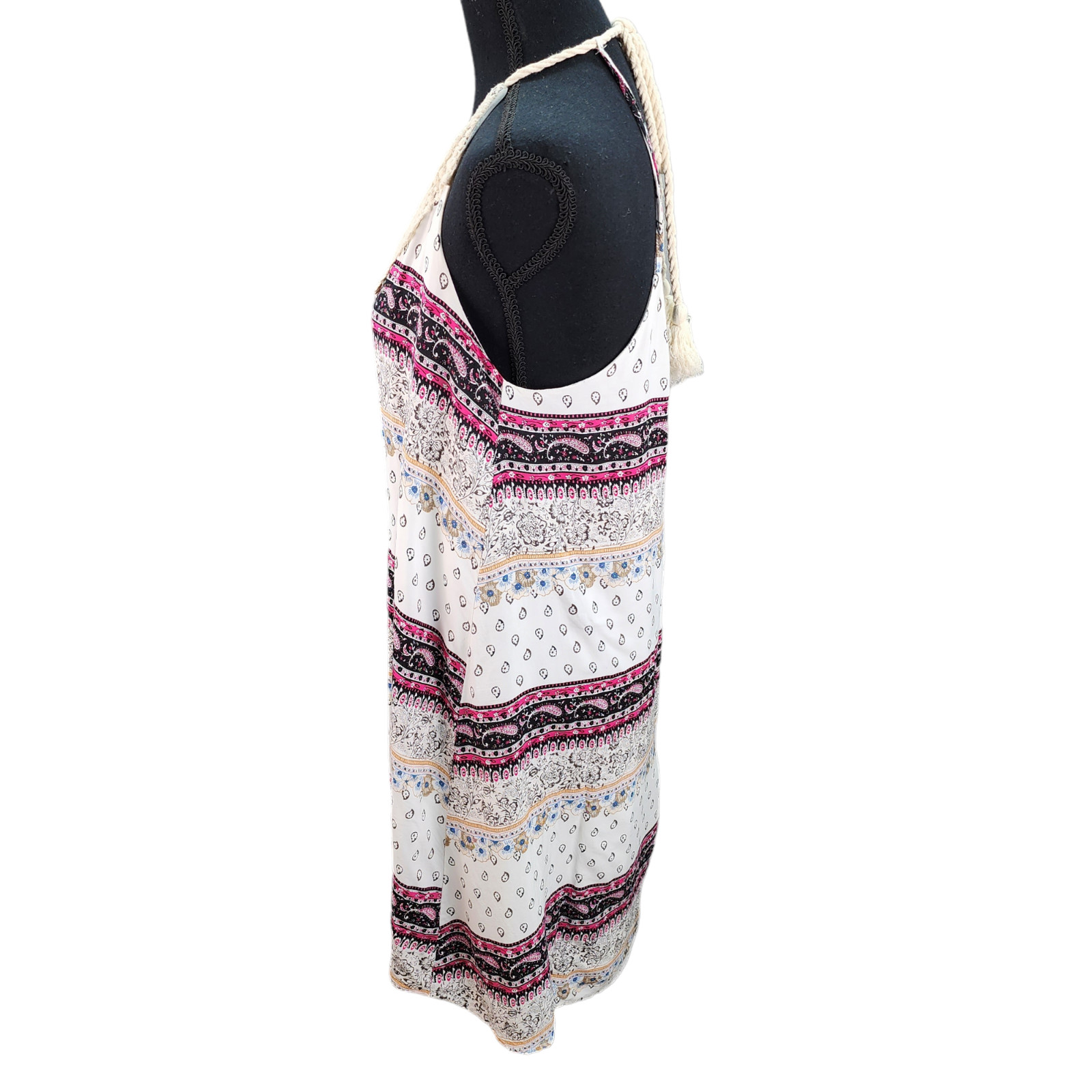 Women Medium Boho Halter Sundress Crochet Trim Shift Dress Lined Vacation Summer