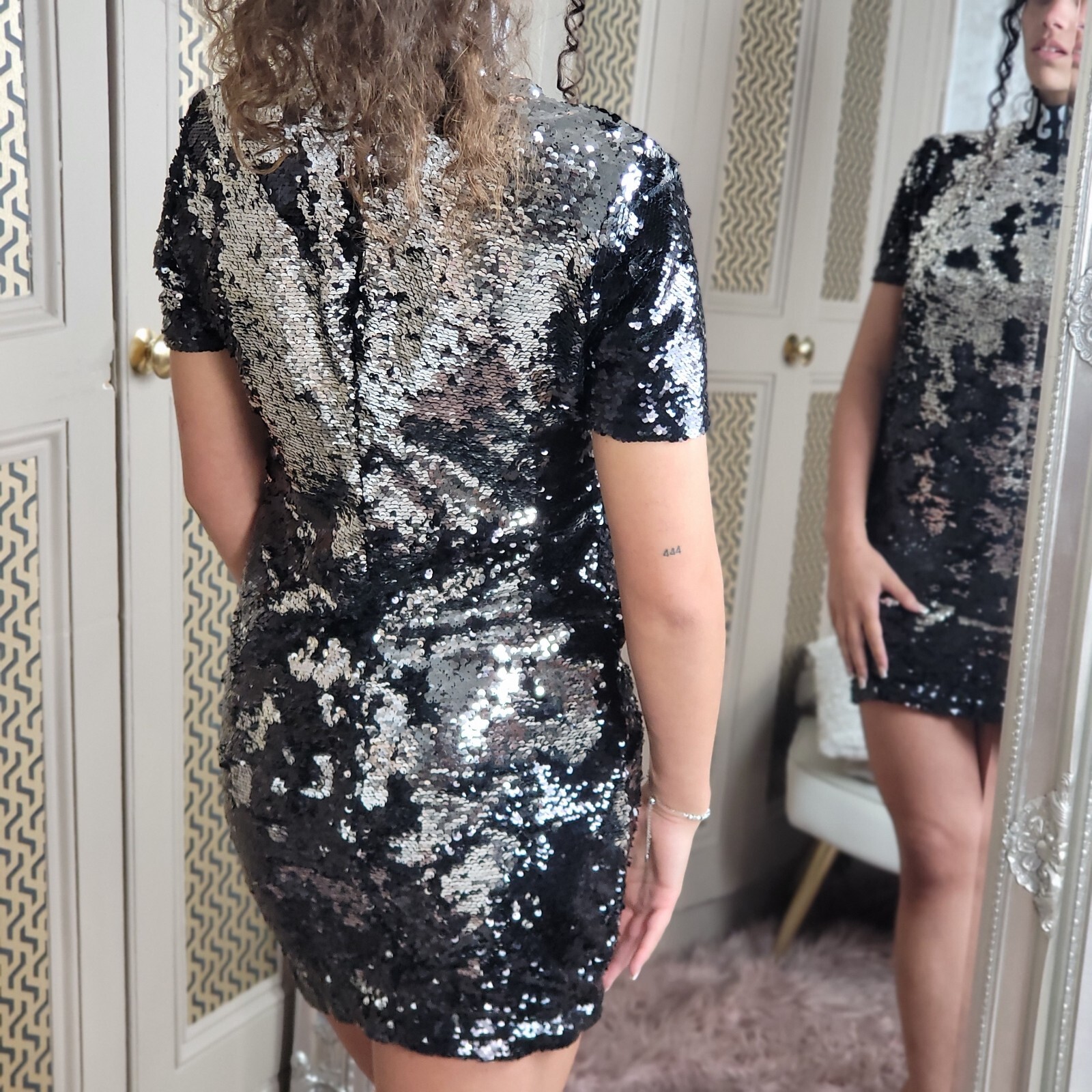Gianni Versace Versus Silver Black Sequin Bodycon Dress Top WAS £780 38 UK 6 XS