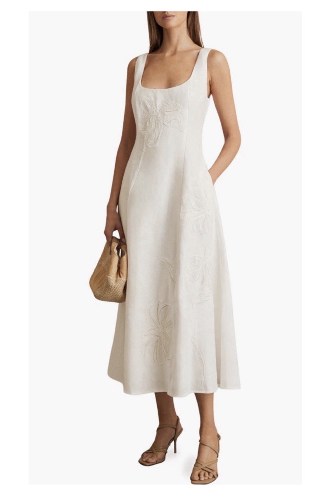 Reiss Elise Linen A – Line Dress, 100% Linen, Summer Classic Size 2
