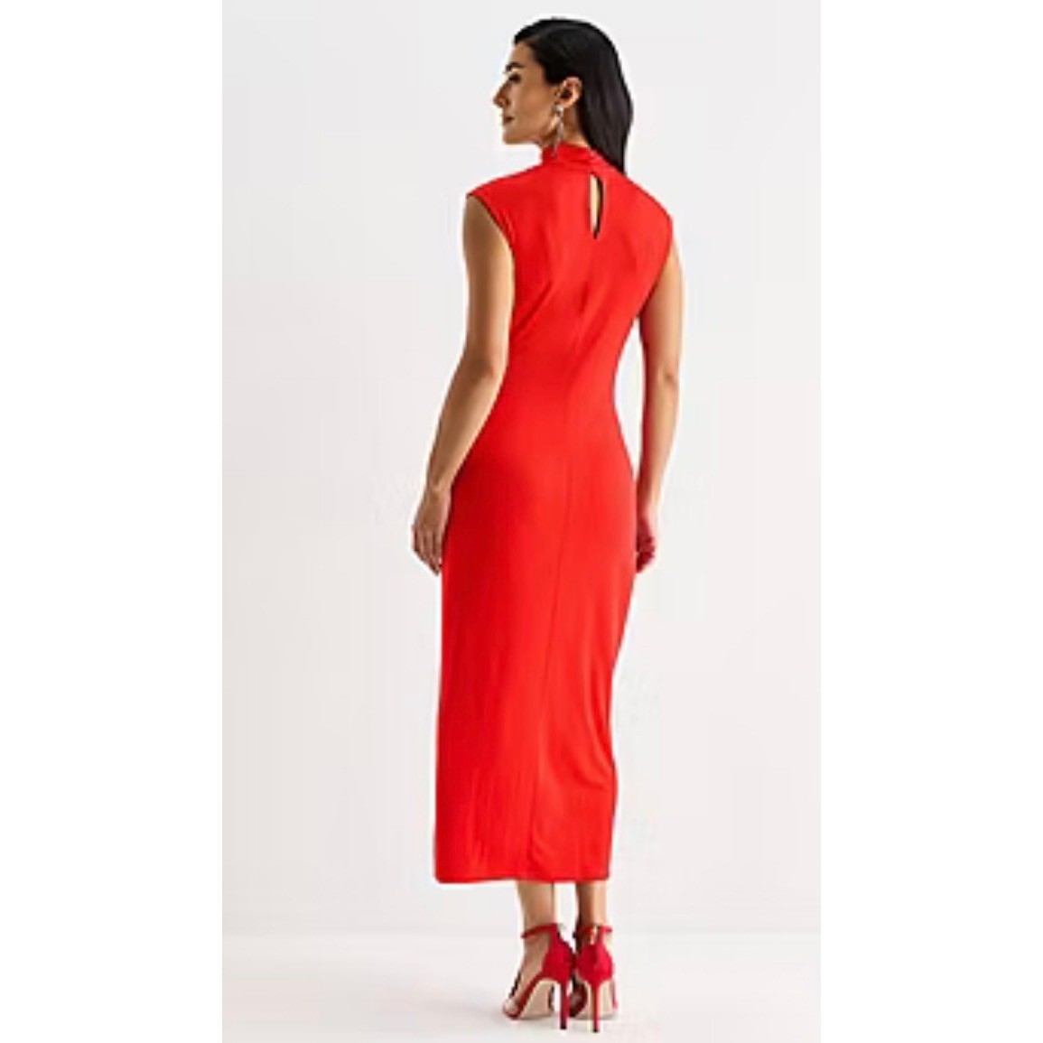 Bodycon Red Mock Neck Ruched Side Chic Sleeveless Midi Dress XS NEW Date Night