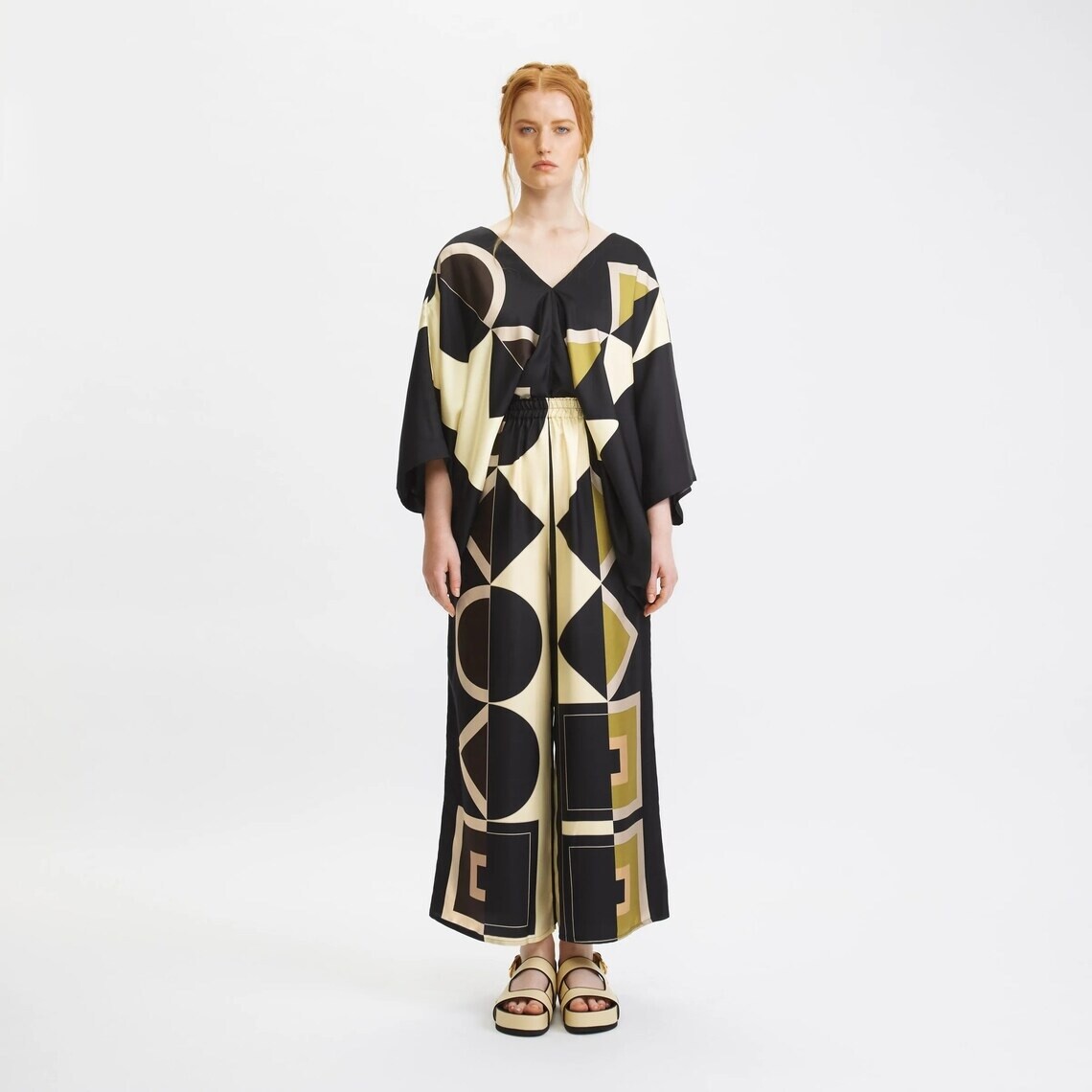 Soft Satin Silk Co-ord Sets, Summer Wear Kaftan, Night Wear Silk Kaftan J5786