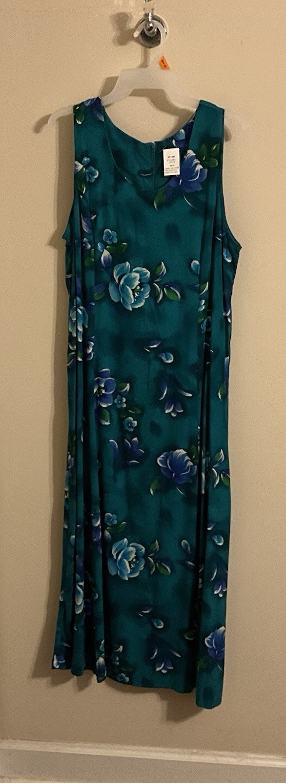 NWOT High End Aqua Blues Floral Sheath Maxi Dress 100% Rayon Sri Lanka Size 16