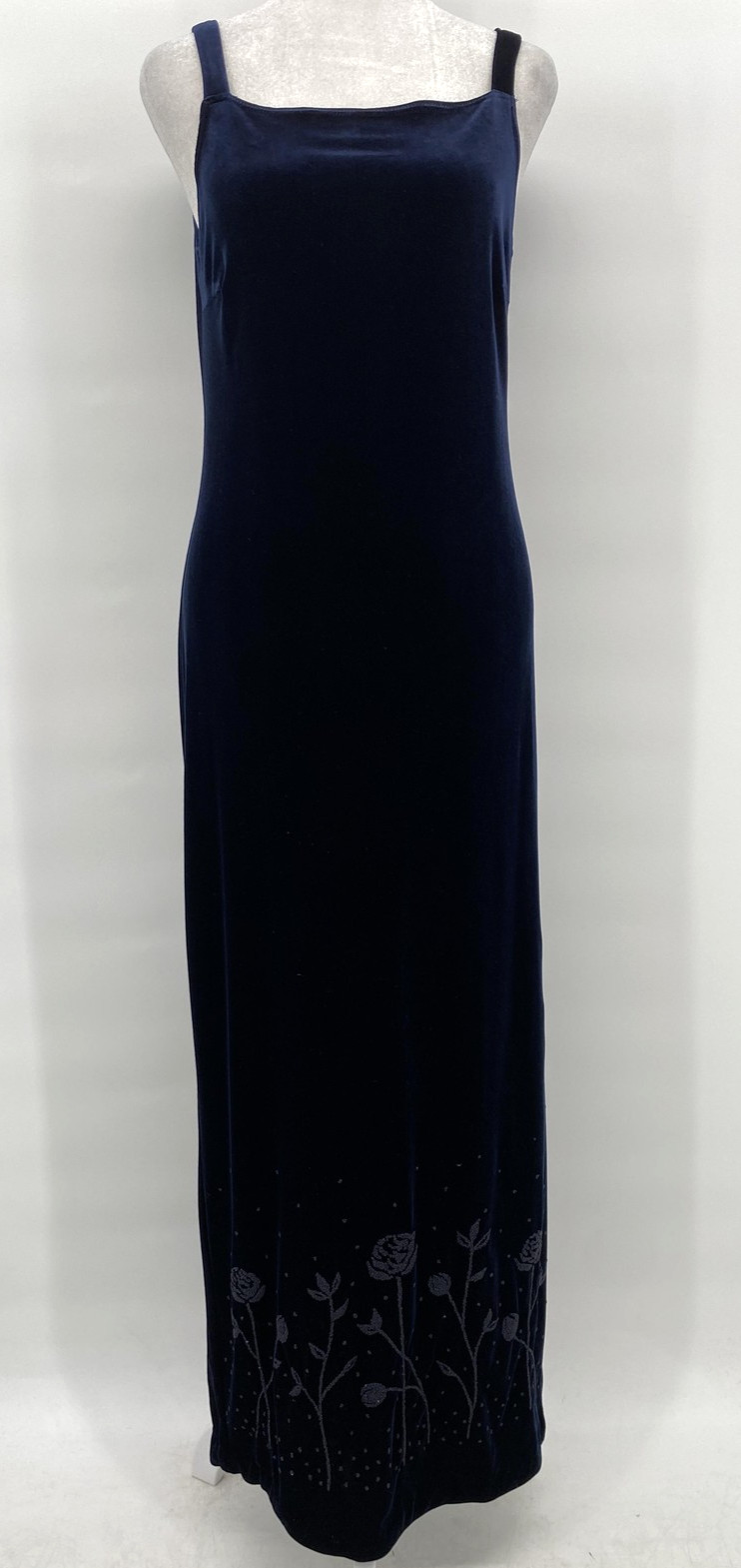 Vintage 90s My Michelle Dress Juniors M Blue Velvet Beads Whimsigoth Maxi Party