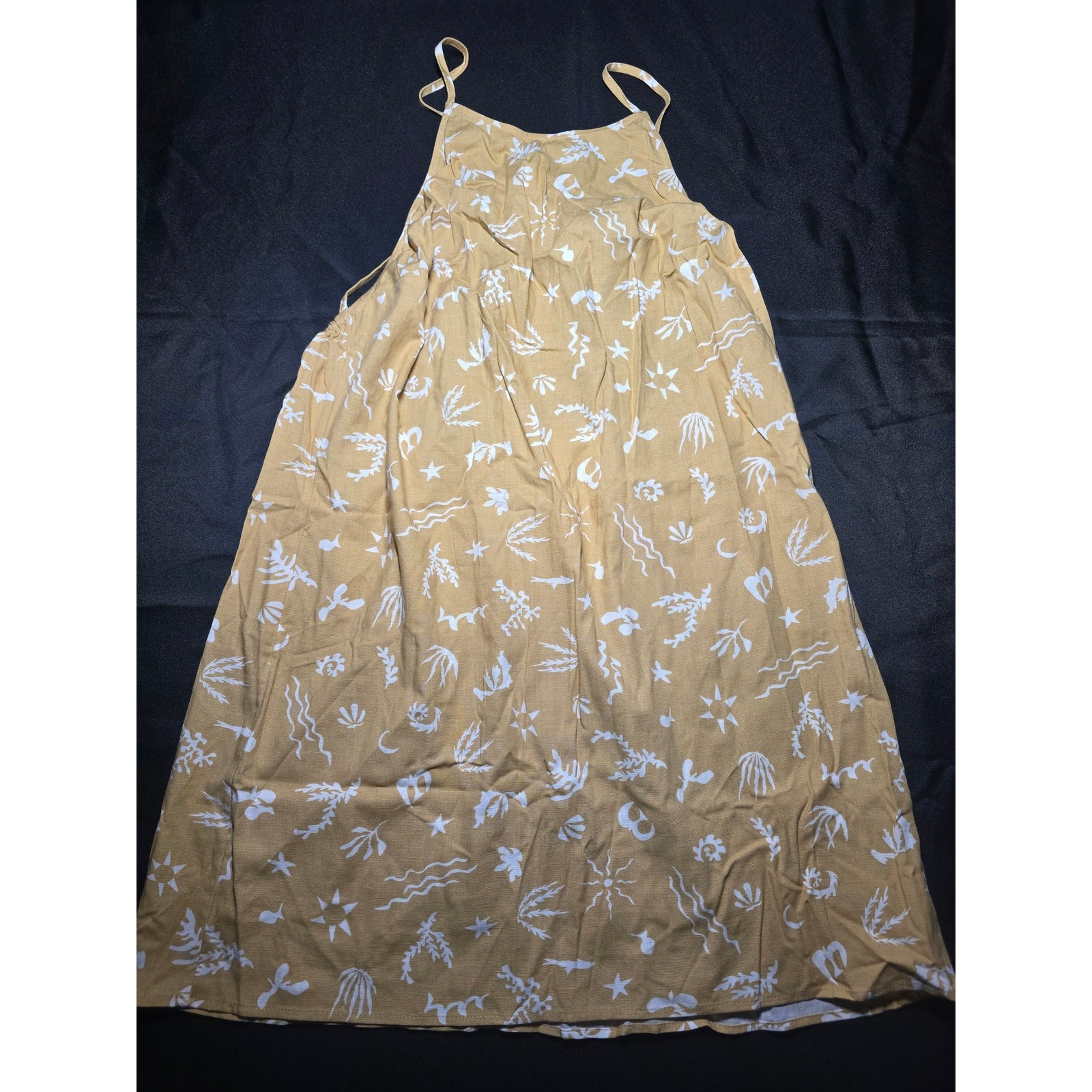 A New Day Dress Tan White Tropical Print