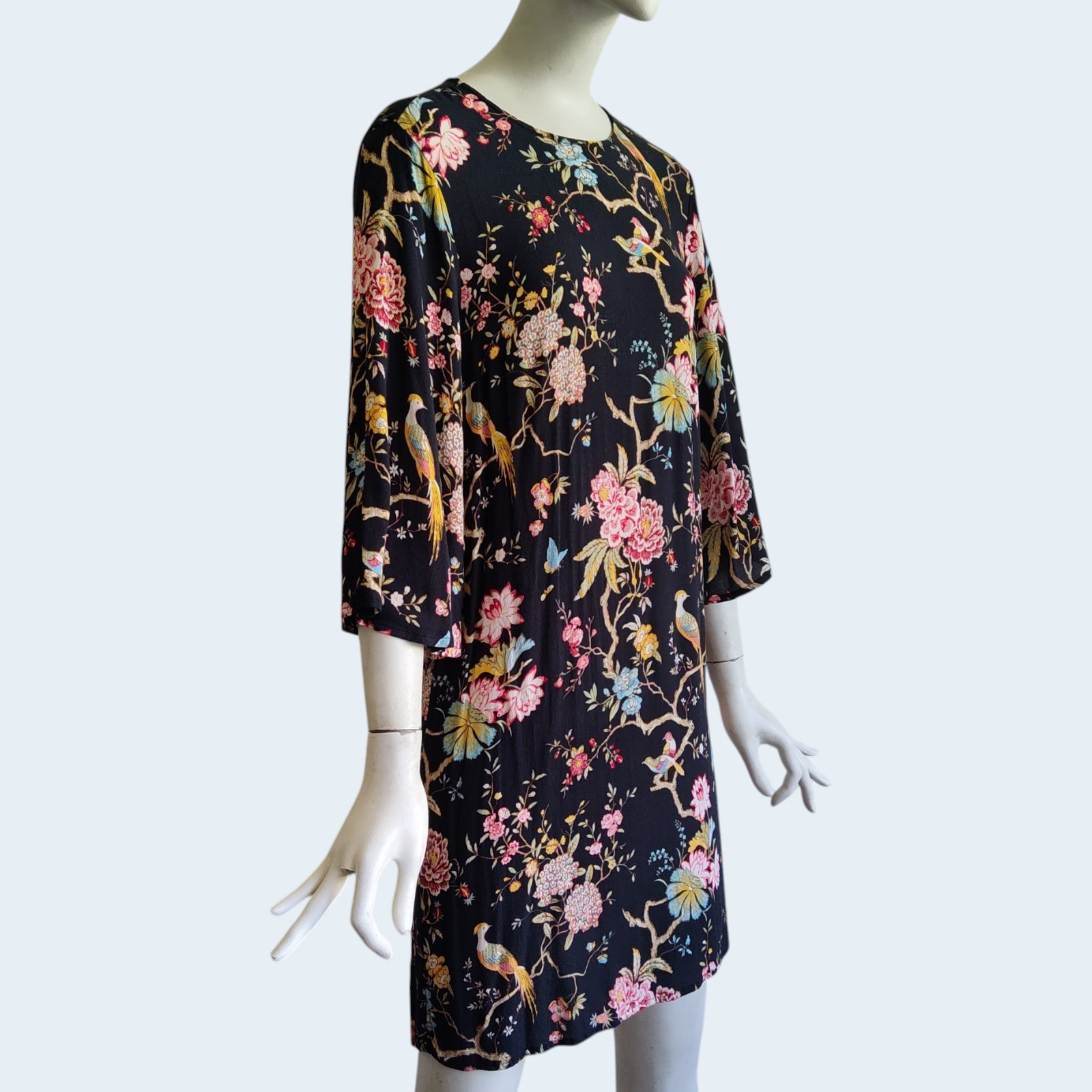 GP & J Baker x H&M Shift Dress Chinoiserie Floral Bird Print Kimono Sleeve Sz 4