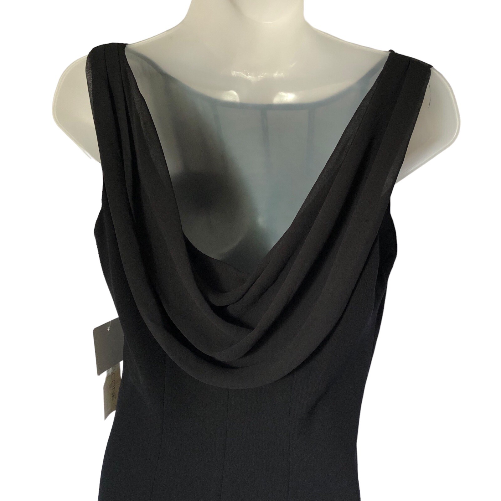 EVAN PICONE Dress 10 Black Sleeveless Rhinestones Draped Back Pullover NWT $99