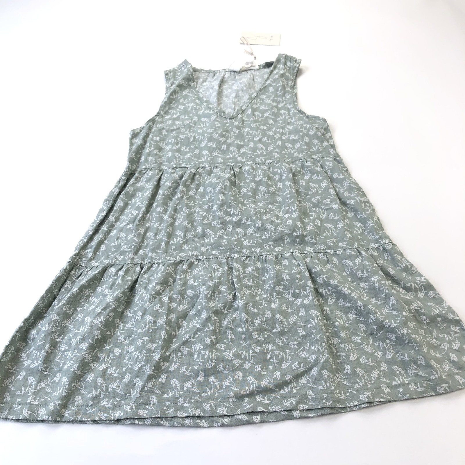 Joie NEW Small 100% Linen A-Line Above Knee Mini Dress Green White