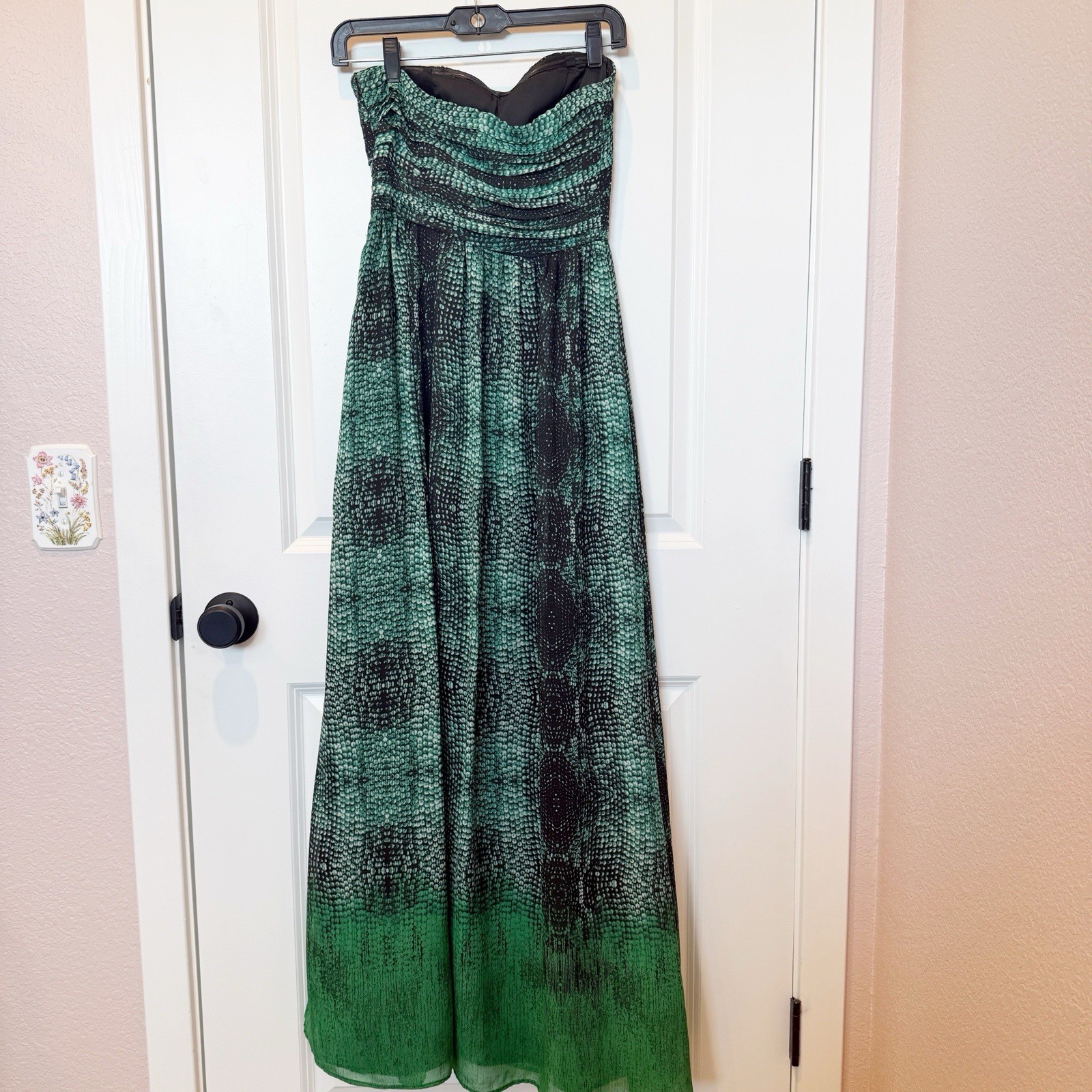 Anthropologie Womens Snakeskin Strapless Maxi Dress Size 0 Green Resort Vacation
