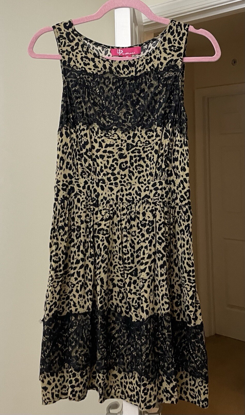 Ultra Pink Dress Artsy Black Lace Cheetah Voile Sundress Bohemian Women’s Medium