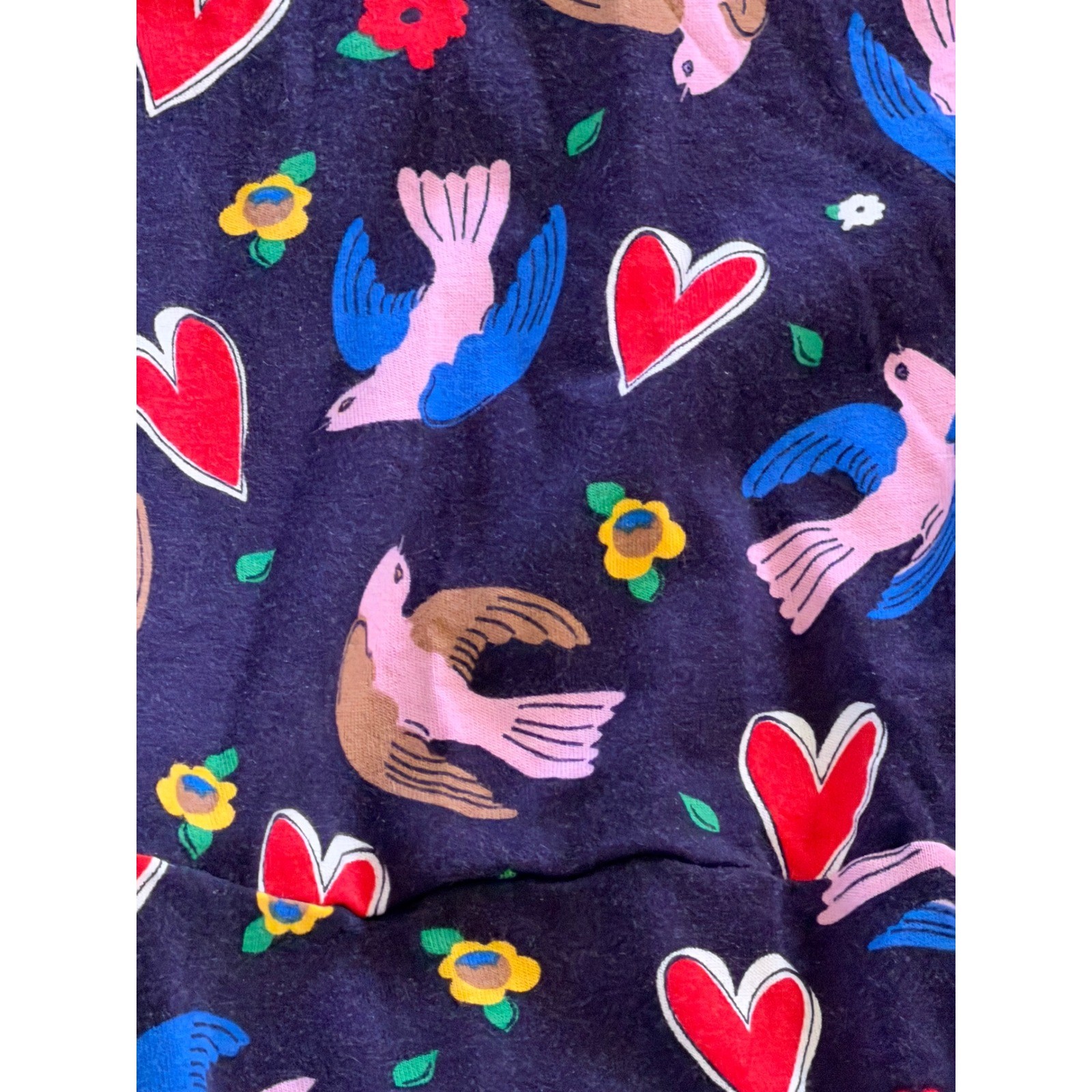 Boden Leandra Navy Blue Bird Dove Heart Print Long Sleeve Midi Dress Tie Waist 8