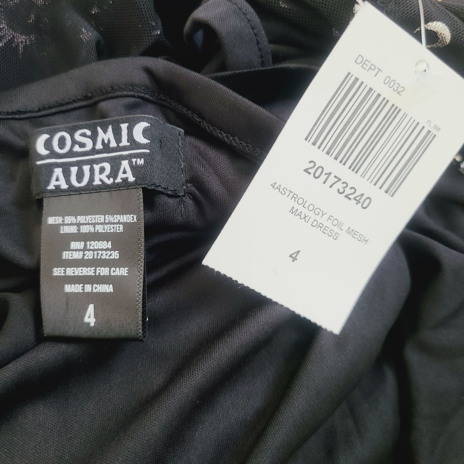 Cosmic Aura Astrology Celestial Stars Moon Foil Mesh Maxi Dress Plus Size 4X Bla