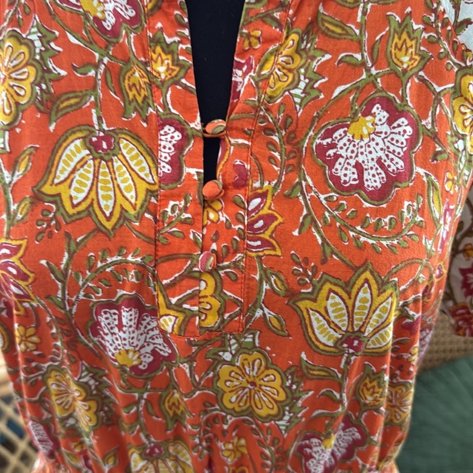 dRA Los Angeles Anthropologie Orange Multi Paisley Floral Boho Hippie Maxi Dress