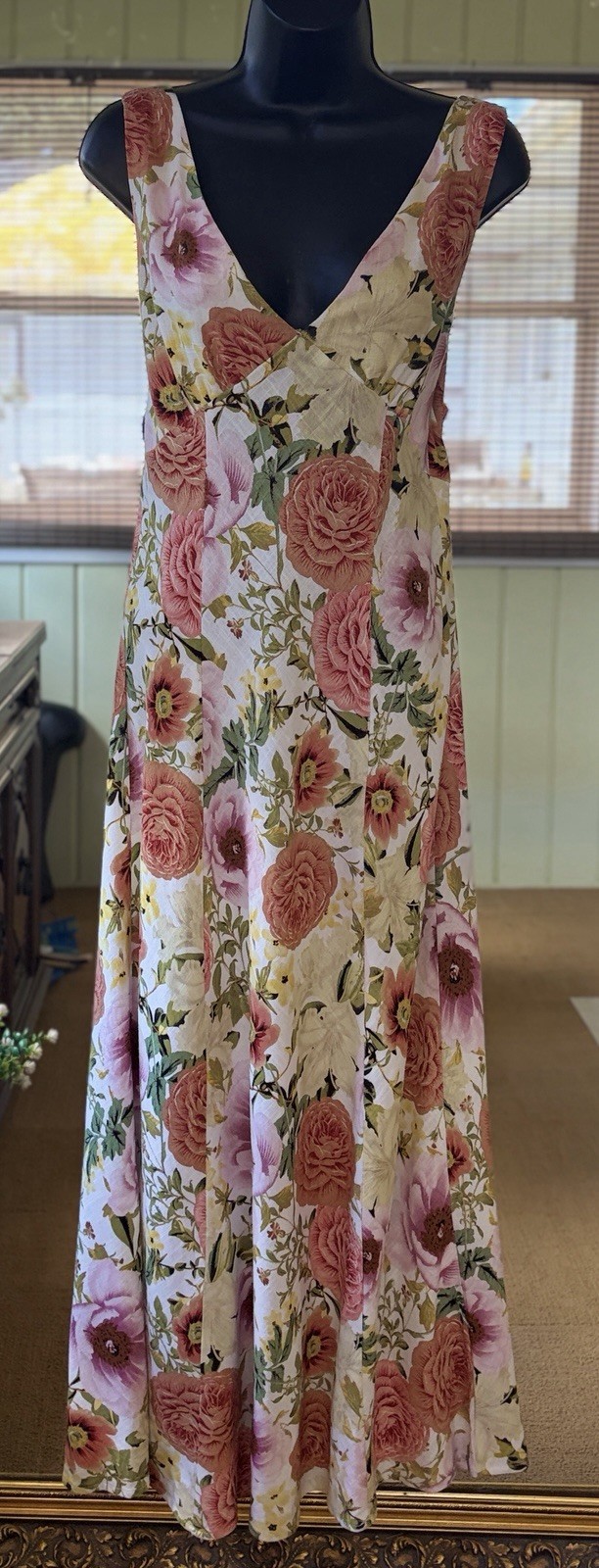 Paper Heart Anthropologie Linen Blend Floral Maxi Dress Cottagecore Garden Sz L