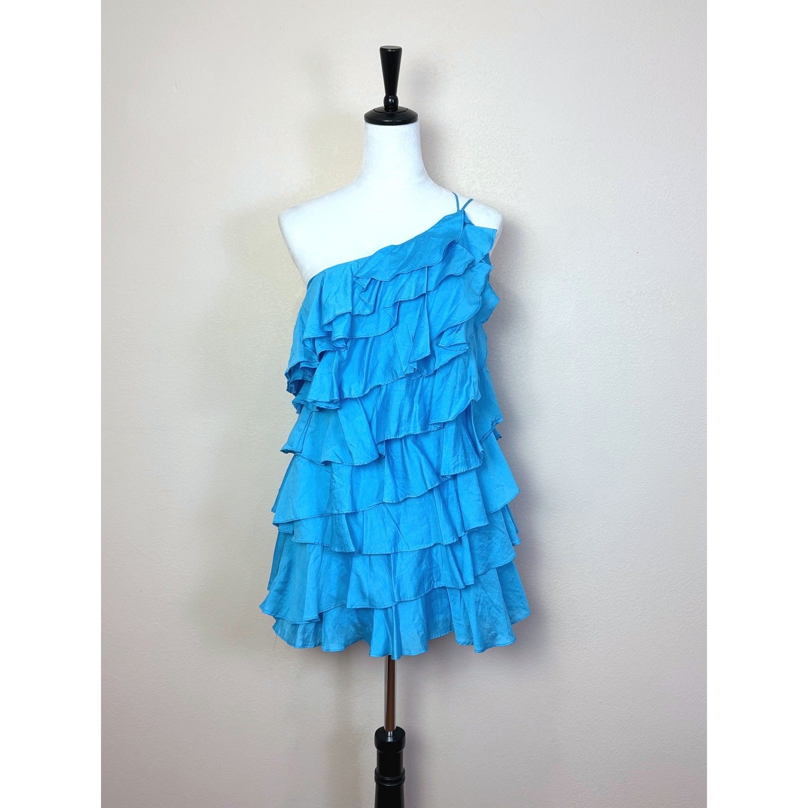 NEW DO+BE Bright Blue Tiered Ruffled Sleeveless Mini Dress Size Small Party
