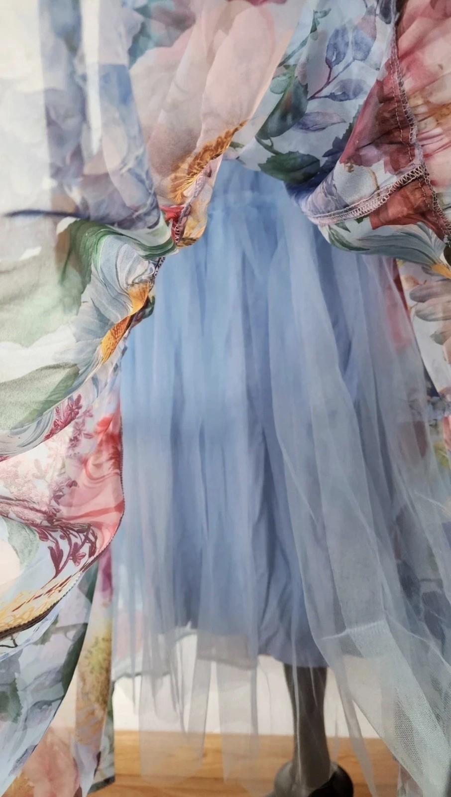 New Anthro Maxi Dress New Size Small Blue Floral Coquette Wedding Formal Prom