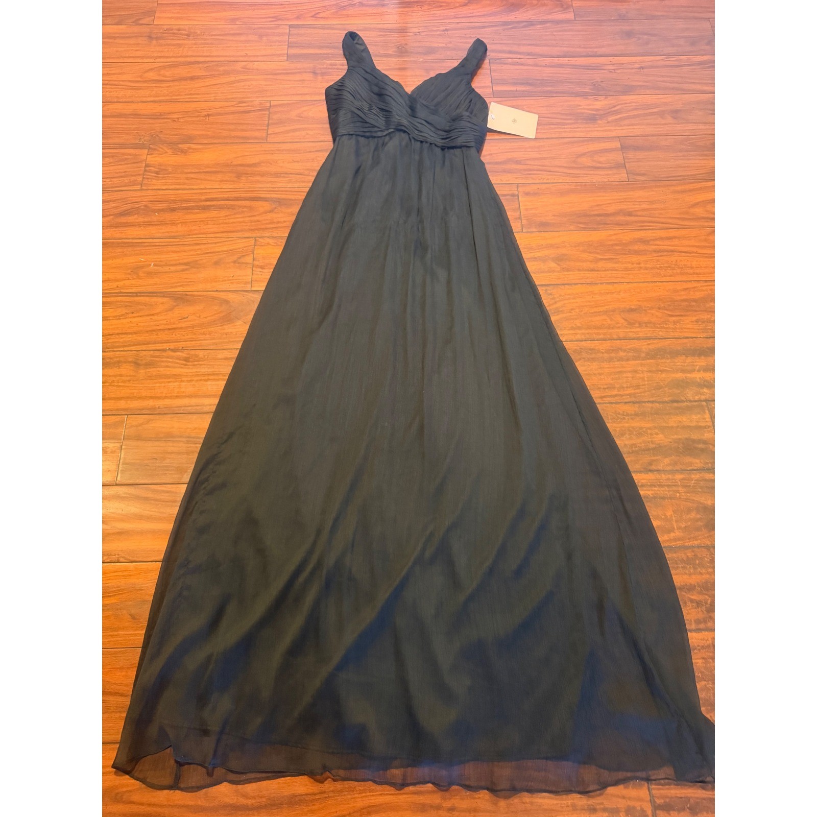 BHLDN Black V-Neck Pleated Bodice Maxi Dress Sleeveless Formal Gown Small NEW
