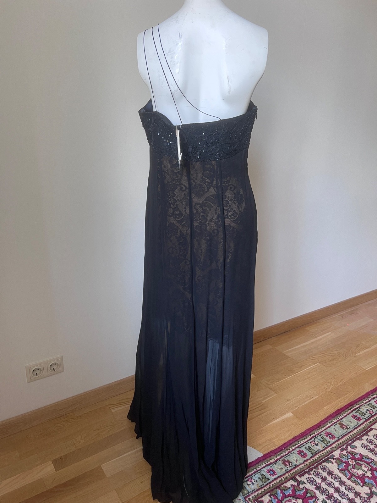 Vintage Silk Maxi Escada One Shoulder Gown with Lace underdress sz L