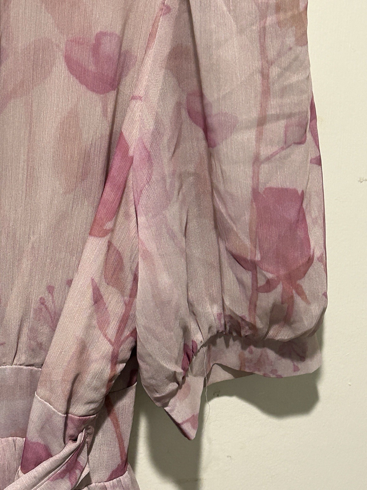 Pink Floral Wrap Dress Small Romantic Flowy Ankle Length Balloon Sleeves By Dazy