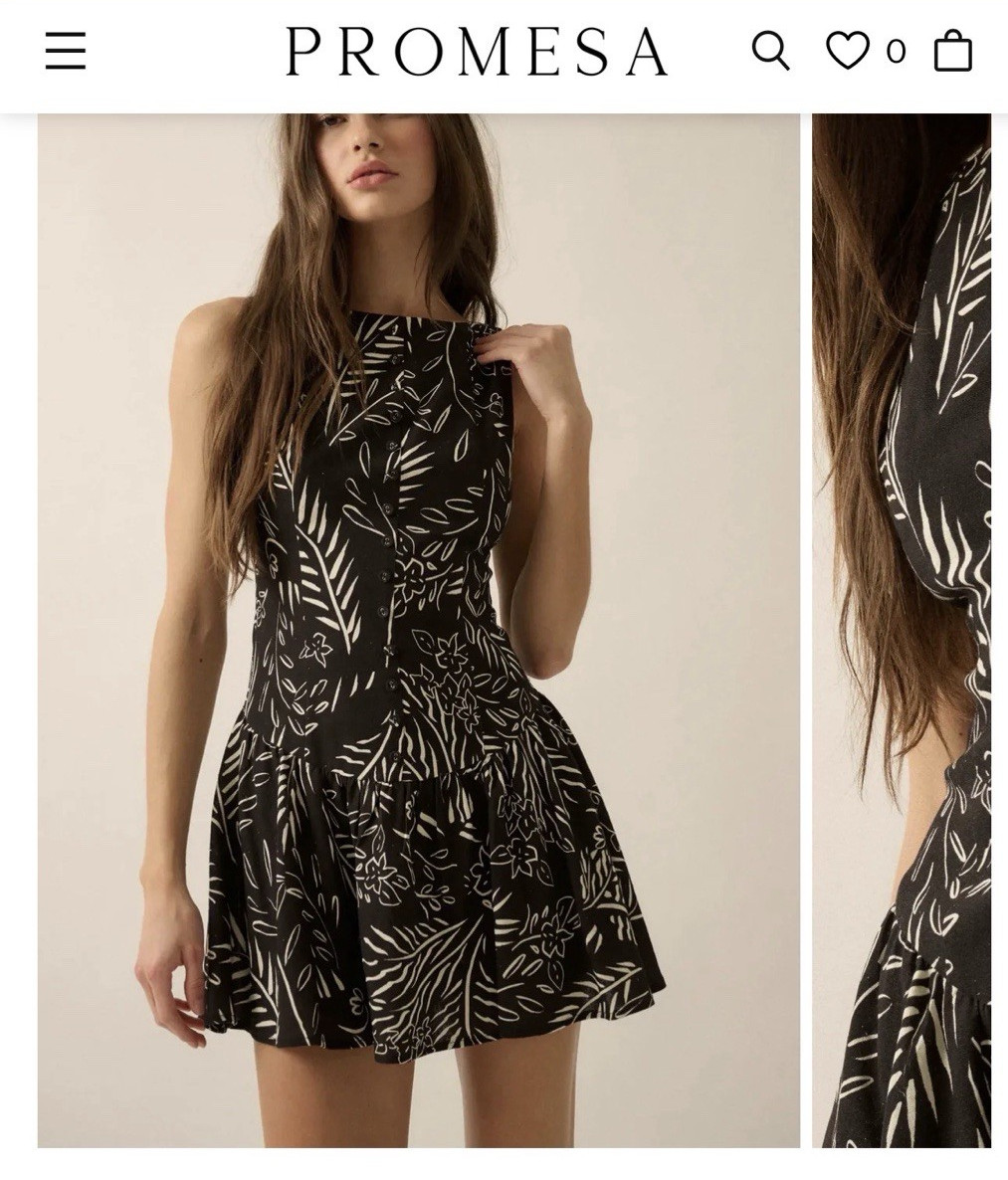 Promesa Black/White Floral Boat Neck Fit & Flare Mini Dress Lined S