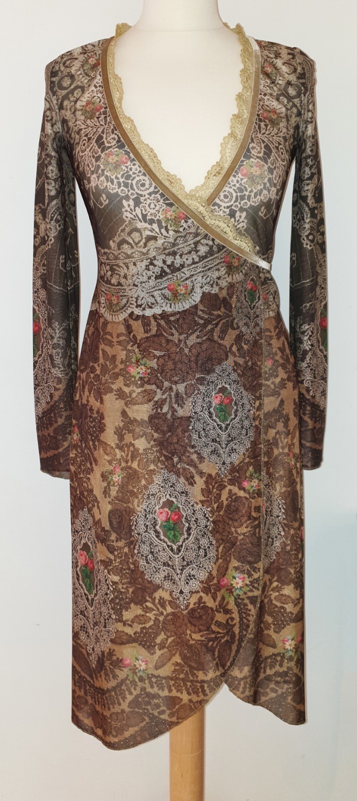 Michal Negrin Wrap Tie Tunic Dress Victorian Roses Vintage Floral Top ’90s y2k