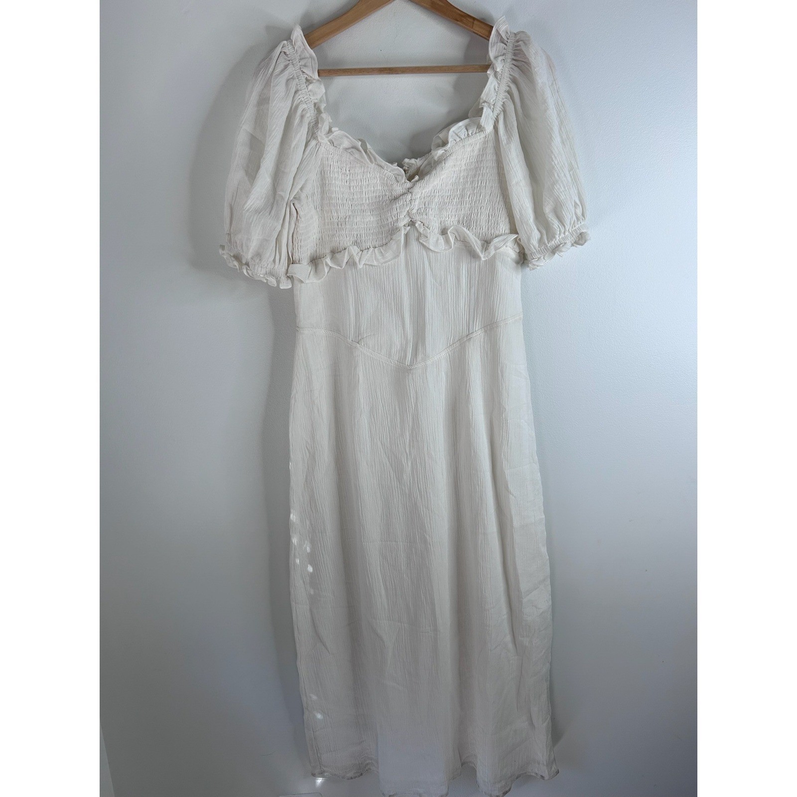 Sabo Australia Elba Dress White Cotton Smocked Ruffle Midi Milkmaid Sz 8 Boho