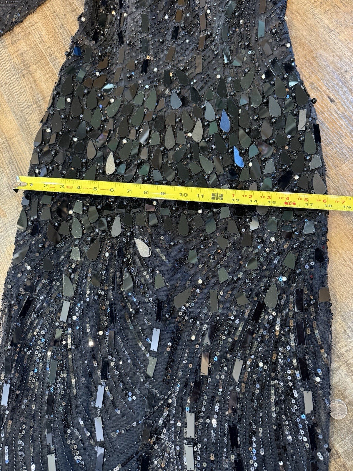 Black Beaded Sequin Sheer Midi Dress Lace Back Formal Party S Small