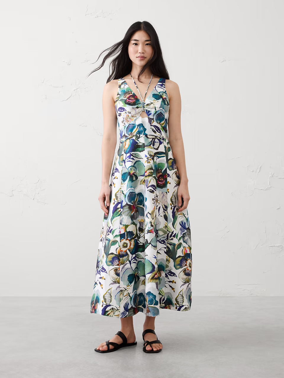 BANANA REPUBLIC – WOMAN – LINEN-BLEND CUTOUT TIE-FRONT MIDI DRESS 0,2,4,6,8,10,1